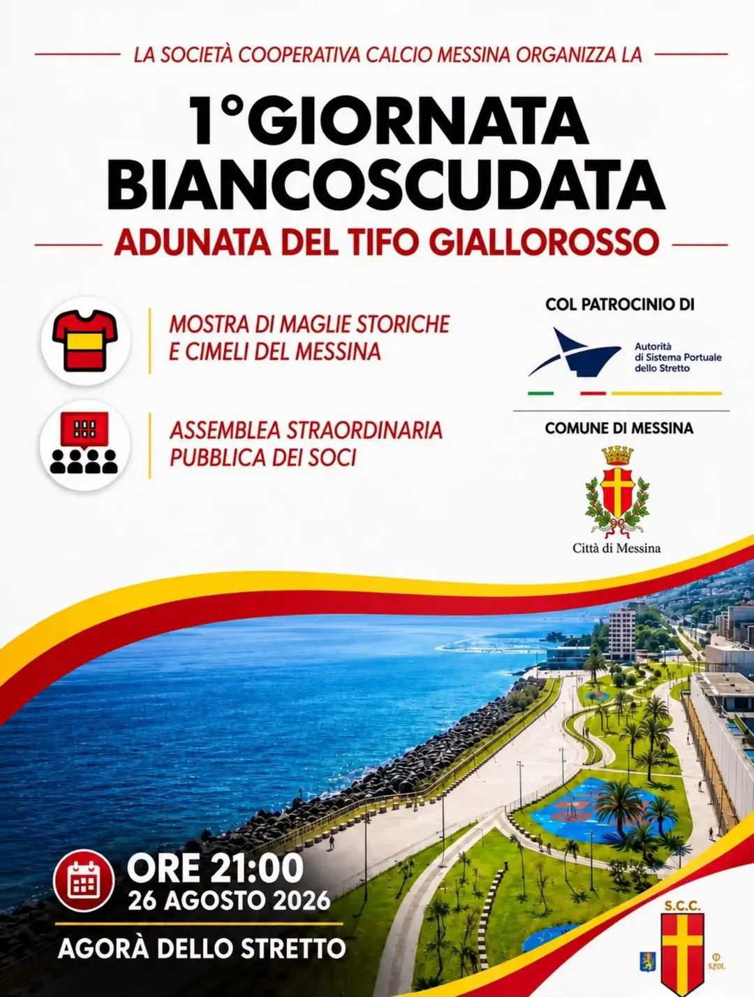 Messina, arriva la 1ª Giornata Biancoscudata: all’Agorà dello Stretto l’adunata del tifo giallorosso